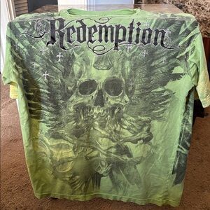 Raw Skate Green Graphic Redemption T-Shirt with Skull Design